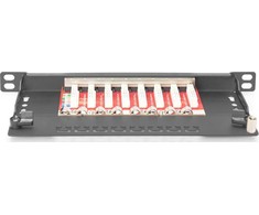 DIGITUS Cat.6A Slim Patch Panel, gesch.,8-Port, 0,5 HE, 10