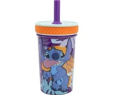 „Disney Stitch“ – saugus, vandeniui atsparus puodelis su silikoniniu šiaudeliu iš „Aloha“ kolekcijos, 370 ml