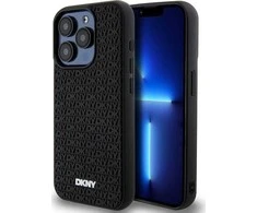 DKNY DKHCP15L3DRPWK Apple iPhone 15 Pro 6.1″ juodos spalvos kietas dėklas 3D Rubber Repeat Pattern