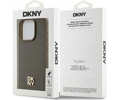 Apple iPhone 15 Pro Max DKNY odinis dėklas Pattern Metal Logo MagSafe (DKHMP15XPSHRPSW) rudos spalvos