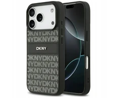 Dėklas DKNY Repeat Texture Pattern with Tonal Stripe skirtas Apple iPhone 17 Pro Max juodos spalvos
