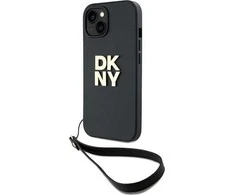 DKNY DKHCP15MPBSWSK Apple iPhone 15 Plus 6.7 colio juodos spalvos kietas dėklas su riešo dirželiu ir standartiniu logotipu