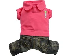 DoggyDolly Džinsų rinkinys su polo, rožinė, XXL 36- 38cm / 56- 58cm