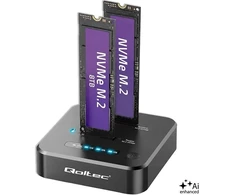 Qoltec Doko stotelė SSD M.2 NVMe diskams | PCIe | DUAL 2 x 8TB | USB-C 3.2 | 10Gb/s | klonavimas neprisijungus