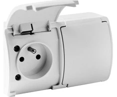 Dvigubas paviršius montuojamas lizdas su įžeminimu, su atvartu VIPLAST KOALA Baltas IP44 162-01
