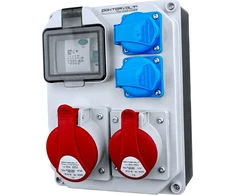 DV-7242-D Statybiniai skirstomieji įrenginiai HL-FI 1x16A 1x32A 2x230V Schuko kištukiniai lizdai Doktorvolt 7242