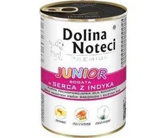 DOLINA NOTECI Premium Junior kuriuose gausu kalakutienos širdelių – drėgnas maistas vidutinių ir didelių veislių šuniukams – 400g
