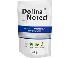 Visavertis konservuotas pašaras visų veislių suaugusiems šunims Dolina Noteci PREMIUM su menke ir brokoliais 500g