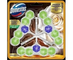 DOMESTOS Aroma Lux Baltas Rose &amp; Žalias Tea Tree Oil tualeto blokas 3 x 55 g