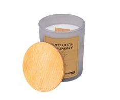 DONAU HOME sojų pupelių žvakė, pilko stiklo, mediniu dangteliu ir dagtimi, „Nature's Harmony“, 200 g