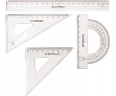 Lean School mažas geometrinių figūrėlių rinkinys DONAU su 20 cm liniuote, stačiakampiu kampu, permatomu kampainiu