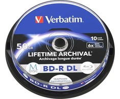 VERBATIM M-Disc BD-R DL 6X 50GB Inkjet Printable 10 Pack Spindle