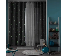 Douceur Dinterieur Interjero dizaino užuolaidos su kilpomis ir tamsoje šviečiančiomis žvaigždėmis FLUO NIGHT