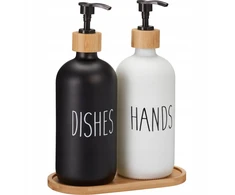 Home Styling Collection Namų stiliaus kolekcijos muilo dozatorius. Indų ploviklio ir muilo dozatorius ant bambukinės padėklos EASY, 2 x 500 ml