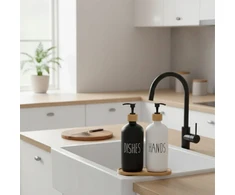 Home Styling Collection Namų stiliaus kolekcijos muilo dozatorius. Indų ploviklio ir muilo dozatorius ant bambukinės padėklos EASY, 2 x 500 ml