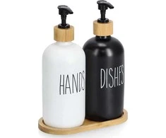 Zeller Skysčių ir muilo dozatorių rinkinys su bambukiniu stovu, 2 x 500 ml
