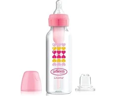 DR. BROWN'S buteliukas pereinamasis OPTIONS+ siauru kakleliu, rožinis 250ml + silikoninis snapelis, SB8191-P3