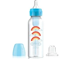 DR. BROWN'S buteliukas pereinamasis OPTIONS+ siauru kakleliu, mėlynas 250ml + silikoninis snapelis, SB8192-P3