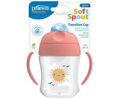 Dr Brown's Neišsiliejantis puodelis, minkštas snapelis, 6m+ rožinis, 180 ml