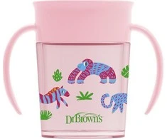 DR. BROWN'S 360 Tumbleris puodelis be snapelio rožinis su rankenomis 200ml