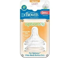 DR. BROWN'S OPTIONS+ LEVEL 1 plataus kaklelio silikoniniai žindukai 0+ mėn., 2 vnt.