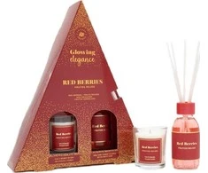 Beliani La Casa de los Aromas Glowing Elegance kvapiųjų lazdelių rinkinys Raudona Owoce 95ml + Raudona Owoce kvapioji žvakė 120g