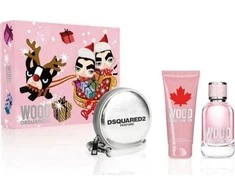 Dsquared2 Set Dsquared 2: Wood Eau De Toilette For Women, 100 ml + Wood Dušo želė, 100 ml + Dsquared GWP Textile Pouch Sidabrinis