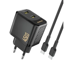 Dudao A28PCEU PD 45W GaN 2xUSB-C sieninis įkroviklis su USB-C laidu - Juodas