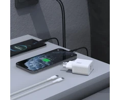 Dudao A27MaxCEU PD QC 35W USB-A USB-C sieninis įkroviklis su USB-C laidu – baltas