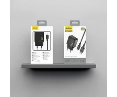 Dudao A23TEU 2.4A GaN USB-A sieninis įkroviklis su USB-A - USB-C laidu - juodas