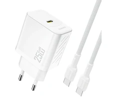 Dudao A27CEU PD 25W GaN USB-C sieninis įkroviklis su USB-C laidu - Baltas
