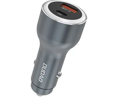 Dudao R4Ultra 120W greito įkrovimo LED automobilinis įkroviklis su maitinimo šaltiniu USB-A USB-C – pilkas