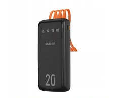 Didelės talpos Dudao nešiojama baterija su 4 integruotais laidais, 20000 mAh, USB C tipo + micro USB + Lightning + USB-A (įvestis) - juodas (Dudao K6Pro+)
