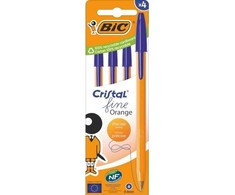 Bic Oranžinis Fine Cristal mėlyni rašikliai, 4 vnt.