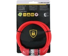 Dunlop Dviračio kabelinė spyna su kombinuotu kodu 65 cm raudona