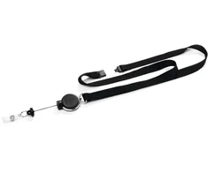 Durable Textile lanyard 15 with badge reel Extra Strong, badge holder, Metal, Plastic, Textile, Juodas, 80 cm, Pack, 38.2 g (833001)