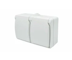 Duwi 40225 Paviršinis dvigubas lizdas su įžeminimu ir dangteliu Aqua Plus IP54 baltas 40225