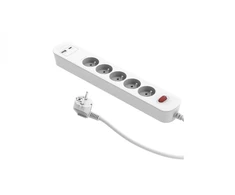 Duwi PD20 5 lizdų greito įkrovimo prailgintuvas su jungikliu + 2x USB (A+C) 1,4 m SQUALL, baltas / 34097