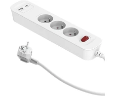 Duwi PD20 greito įkrovimo prailgintuvas, 3 lizdų su jungikliu + 2x USB (A+C) 1,4 m SQUALL, baltas / 34096