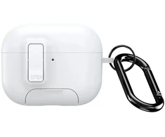 Dux Ducis DUX DUCIS skirta AirPods Pro 3 Earphone dėklas PECQ Series Multi-Angle Stand PC+TPU Cover su karabinu - Baltas