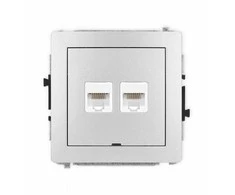 Dvigubas kompiuterio lizdas 2xRJ45 Karlik Deco 7DGKBO-2 5e kategorija, 8 kontaktų, be ženklinimo lauko, sidabro, metalo spalvos