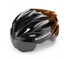 Rockbros dviratininko šalmas su Visor, Detachable UV Protective Goggles, Unisex – juodos spalvos/rudos spalvos