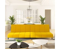 Dvivietė sofa-lova, geltonos spalvos, aksomas