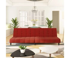 Dvivietė sofa-lova, raudonojo vyno spalvos, aksomas