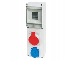 Dziew „Elektromet Dzierżoniów RSE-01 942061“ virštinkinis paskirstymo skydas, 4 moduliai su lizdais: 1x16A 3P+N+Z 400V~ 1x16A 2P+Z 250V~ IP54
