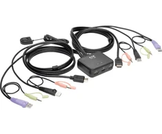 Eaton Eaton „Tripp Lite“ serijos 2 prievadų USB/HD kabelinis KVM komutatorius su garso/vaizdo, kabelių ir USB periferinių įrenginių bendrinimu - KVM/garso/USB komutatorius - 2 x KVM/garso/USB - 1 vietinis Benutzer - Stalinis