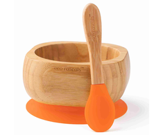 Eco Rascals Bambukinių vaikiškų indų rinkinys (dubenėlis ir šaukštelis), spalva: oranžinė