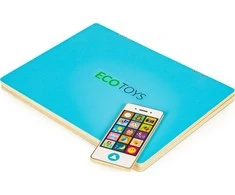 Medinis magnetinis mokomasis lentos nešiojamasis kompiuteris su telefonu ir raidėmis ECOTOYS