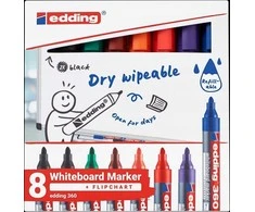 Žymeklių baltai lentai rinkinys Edding 360, 1.5-3mm, apvaliu galiuku, 8 spalvos