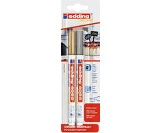 Edding kreminės markės, 1-2 mm, lizdinės plokštelės, 2 vnt., spalvų derinys